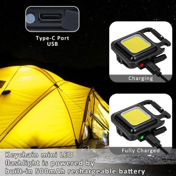COB Rechargeable Keychain Flashlight 2Pack, High Lumen Super Bright LED Work Light with Magnet,Clip,Bottle Opener for Dog Walking,Car Repair, Emergency,Camping,EDC