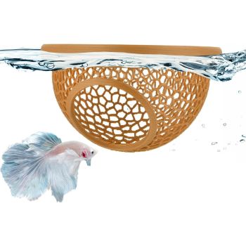 Floating Betta Hide & Shrimp Cave – 3D Printed Aquarium Hammock, Feeder & Rest Spot – Floating Betta Log & Cave Decor for Nano Tanks, Corydoras, Shrimp & Small Fish – Safe PLA, Patent Pending - Pink - Size S