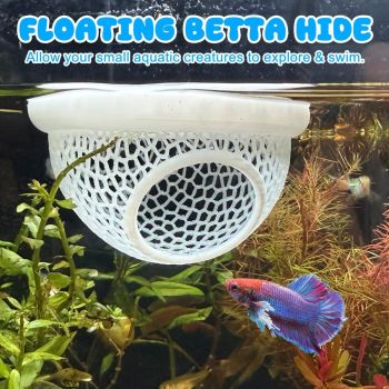 Floating Betta Hide & Shrimp Cave – 3D Printed Aquarium Hammock, Feeder & Rest Spot – Floating Betta Log & Cave Decor for Nano Tanks, Corydoras, Shrimp & Small Fish – Safe PLA, Patent Pending - White - Size S