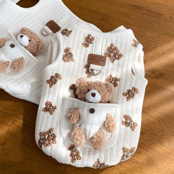 Pet Sweater Plush Bear Pattern Sleeveless Pet Clothing Puppy Outfit Kitten - Ivory - Size XL