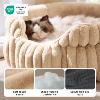 Cat Bed Plush Cat Bed Round Cat Bed Cat Furniture Cat Comfort Pet Supplies - Beige / 26in