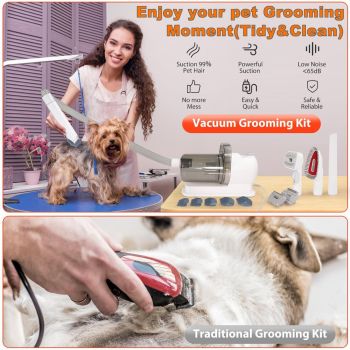 Dog Cat Grooming Vacuum Pet Scissors 6-In-1 Hair Removal Brush Pet Hair Adsorption