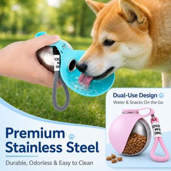 Portable Dog Water Bottle 2-In-1 Dog Water Dispenser Stainless Steel Pet Water