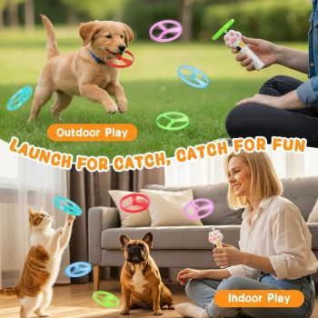 Cat Toy Dog Toy Rechargeable Disc Launcher Flying Spinners Interactive Pet