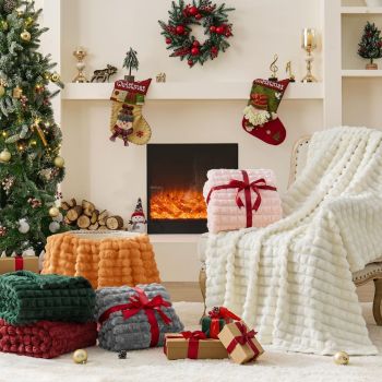 Updated Grey Throw Blanket for Couch and Bed- Super Soft and Warm 3D Checkered Fluffy Fuzzy Fleece Blanket, Luxurious Plush Cozy Blanket for Room Decor Spring - Gray - Size 180cm*200cm