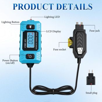 Automotive Circuit Fault Probe Tester, 20A 48V-High-Precision Current Tester, 2-in-1 Wire Tracer Short Finder, Car Relay Fuse Checker with LED Display & Front Light