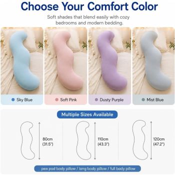 Pea Pod Shape Body Pillow for Adults Full-Body Support Side Sleeper Pillow, Pregnancy Back Pain Relief, Soft Hug Pillow with Memory Fiber Filling (Light Blue,31.5in)