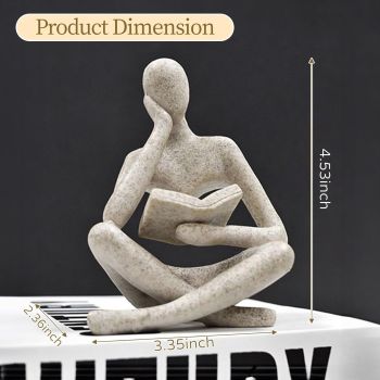 Abstract Reading Thinker Statue for Home Decor, Modern Resin Sculpture Figurine for Bookshelf, Desk & Living Room (Black)