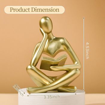 Abstract Reading Thinker Statue for Home Decor, Modern Resin Sculpture Figurine for Bookshelf, Desk & Living Room (Gold)