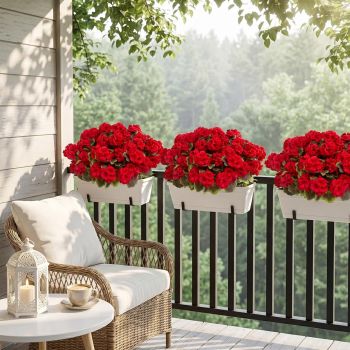 8 Pcs Artificial Red Geranium Silk Flowers for Outdoor Patio Garden & Indoor Home Decor (Red)