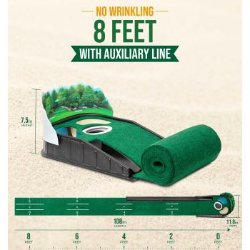 Indoor Golf Putting Green Mat with Ball Return – Realistic 10 mph Speed, Obstacle Training for Home, Office & Simulator (Green) 