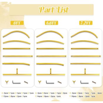 3-Piece Metal Wedding Arch Stand Set for Ceremony Backdrop, Balloon Decoration, and Party Stage Display (Gold)