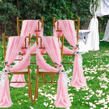 2 Pack Elegant Chiffon Wedding Arch Draping Fabric Panels for Outdoor Ceremony Backdrop and Party Decoration (Pink)