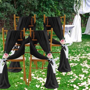 2 Pack Elegant Chiffon Wedding Arch Draping Fabric Panels for Outdoor Ceremony Backdrop and Party Decoration (Black)
