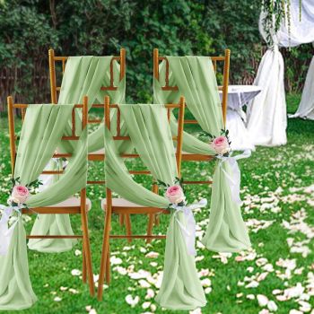 2 Pack Elegant Chiffon Wedding Arch Draping Fabric Panels for Outdoor Ceremony Backdrop and Party Decoration (Green)