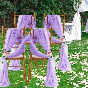 2 Pack Elegant Chiffon Wedding Arch Draping Fabric Panels for Outdoor Ceremony Backdrop and Party Decoration (Purple)