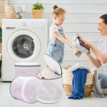 3-Pack Bra Laundry Wash Bags with Support Frame, Delicate Lingerie Mesh Bags for Machine Washing, Anti-Deformation Underwear Protector (Grey)
