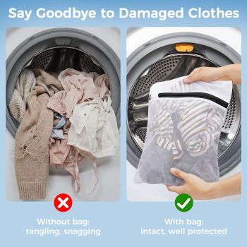 6-Pack Fine Mesh Laundry Bags with Reinforced Zipper, Delicate Garment Washer for Lingerie, Sweaters, Shirts & Pants (White)