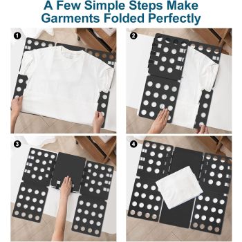 Adjustable Clothes Folding Board for T-Shirts, Pants & Towels, Durable PP Plastic Laundry Organizer with Reinforced Buckles (Black)
