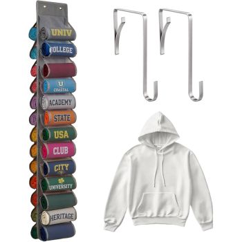 Double-Sided Over Door & Closet Organizer for Yoga Pants, Scarves & Accessories in Dorms and Bedrooms, 26-Pocket Vertical Storage Rack (Grey)

