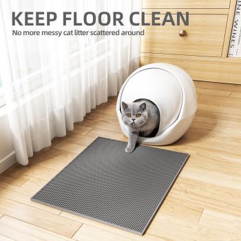 Double-Layer EVA Cat Litter Mat for Litter Box, Honeycomb Design Traps Scattered Sand, Waterproof & Non-Slip Floor Protector, Easy to Clean & Reuse (Grey)