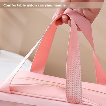 Large Capacity Travel Toiletry Bag with Dual Compartments, Waterproof PVC Cosmetic Organizer for Gym & Business Trips (Pink)