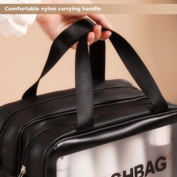 Large Capacity Travel Toiletry Bag with Dual Compartments, Waterproof PVC Cosmetic Organizer for Gym & Business Trips (Black)