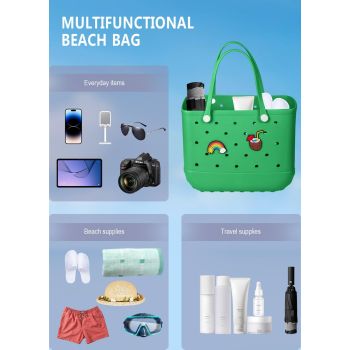 EVA Beach Tote Bag for Swimming, Pool & Travel – Waterproof Washable Rubber Handbag with 2 Random Charms, Lightweight & Sand-Resistant (Green) | Other Colors Available in Store