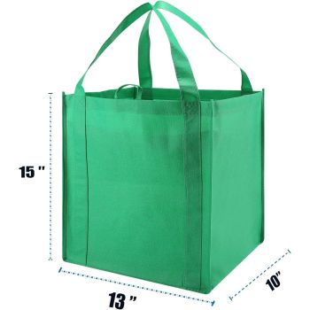 10 Pack Heavy Duty Reusable Grocery Bags with Reinforced Bottom, Large Capacity Shopping Totes for Supermarket & Storage (Green)
