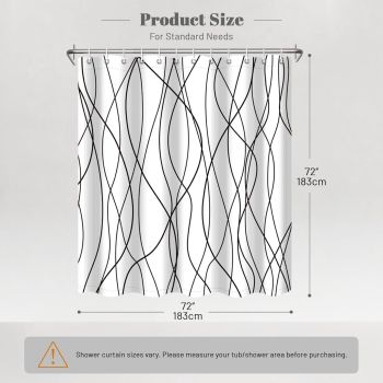 Modern Abstract Wavy Line Shower Curtain Set, Waterproof Fabric with Weighted Bottom & 12 Hooks, Hotel Style Bathroom Decor, Gradient Design for Contemporary Bathrooms (White)