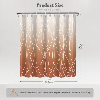 Modern Abstract Wavy Line Shower Curtain Set, Waterproof Fabric with Weighted Bottom & 12 Hooks, Hotel Style Bathroom Decor, Gradient Design for Contemporary Bathrooms (Orange)