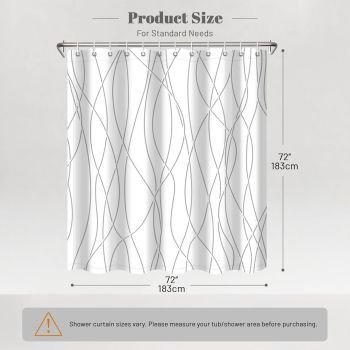 Modern Abstract Wavy Line Shower Curtain Set, Waterproof Fabric with Weighted Bottom & 12 Hooks, Hotel Style Bathroom Decor, Gradient Design for Contemporary Bathrooms (Grey)