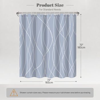 Modern Abstract Wavy Line Shower Curtain Set, Waterproof Fabric with Weighted Bottom & 12 Hooks, Hotel Style Bathroom Decor, Gradient Design for Contemporary Bathrooms (Blue)