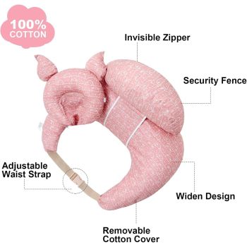 Multipurpose Nursing Pillow with Adjustable Waist Strap & Removable Cover for Feeding, Tummy Time & Nap Support (Grey)