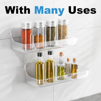 2-Pack Acrylic Adhesive Wall Shelf for Bathroom, Kitchen & Vanity Storage – No Drill, Waterproof with Drainage Holes (Clear)