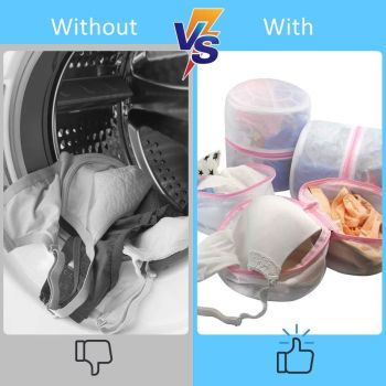 4 Pack Round Mesh Bra Lingerie Wash Bags with Auto-Lock Zipper & Elastic Rack for Delicates, Travel Storage Organizer (Pink)