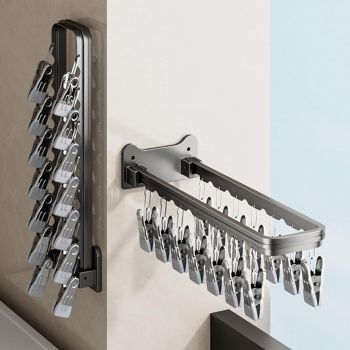 Wall-Mounted Foldable Sock Drying Rack with Multiple Clips for Balcony & Bathroom, Space-Saving Laundry Organizer (Gray) 