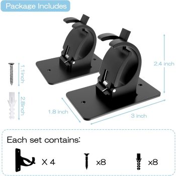 4-Pack No-Drill Self-Adhesive Curtain Rod Brackets for Smooth Walls, Universal Fit for Bathroom & Bedroom (Black)