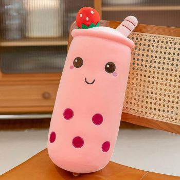 Bubble Tea Plush Pillow Soft Plush Toy Skin-Friendly Pillow Multiple Sizes Cute - Pink - Size 24in
