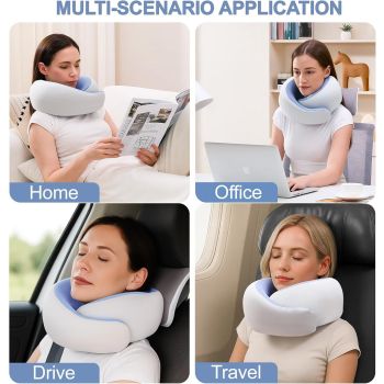 Travel Pillows for Airplanes,Memory Foam Neck Pillow for Traveling,Smooth & Cooling Fabric Plane Pillow for Long Flight,Ideal for Travels,Airplanes,Offices,Cars (Gray, Standard-Broad Fit)