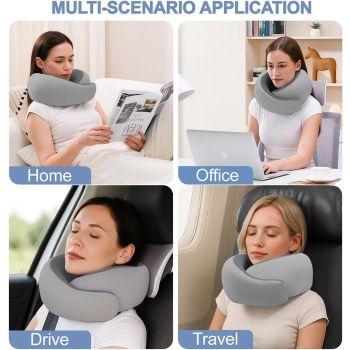 Travel Pillows for Airplanes,Memory Foam Neck Pillow for Traveling,Smooth & Cooling Fabric Plane Pillow for Long Flight,Ideal for Travels,Airplanes,Offices,Cars (Gray, Standard-Broad Fit)