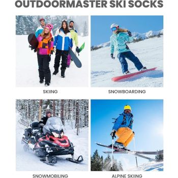 OutdoorMaster Ski Socks 4-Pack Merino Wool, Over The Calf Non-Slip Cuff for Men & Women