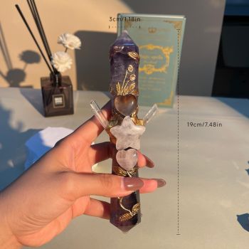 Handmade Crystal Wand Natural Stone Scepter Raw Gemstone Magic Wand Healing Tool White Crystal B