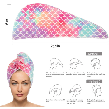 Fast Dry Microfiber Hair Drying Towel Turban Bath Head Wrap Hat Spa Fish Scales