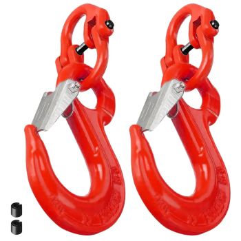 2SET 3.15T Sling Hook Heavy Duty Hammerlock/Slip Hook Kit With Swivel Winch & Safety Latch-Red
