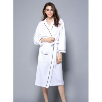Women Bathrobe, Lightweight Waffle Cotton Unisex Dressing Gown, White L