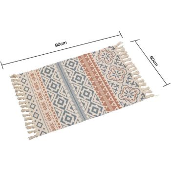 Bohemian Cotton Rug with Fringe for Living Room Bedroom, 60 x 90 cm