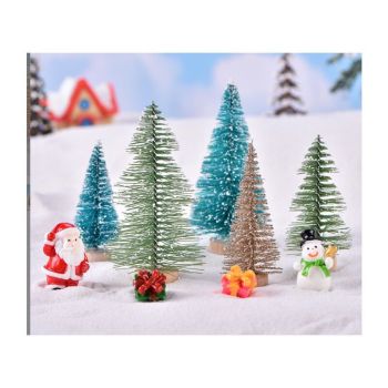 6 Pcs Mini Artificial Christmas Trees with Snow Flocking, 7 cm