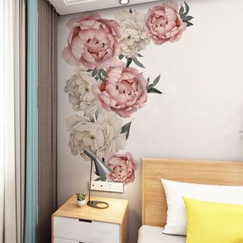 Rose Peony Flower Wall Stickers Floral Wallpaper Art for Living Room Bedroom, 40 x 60 cm