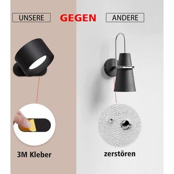 Touch LED Wall Lamp with USB Port 3 Brightness Levels 360 Degree Rotatable Black